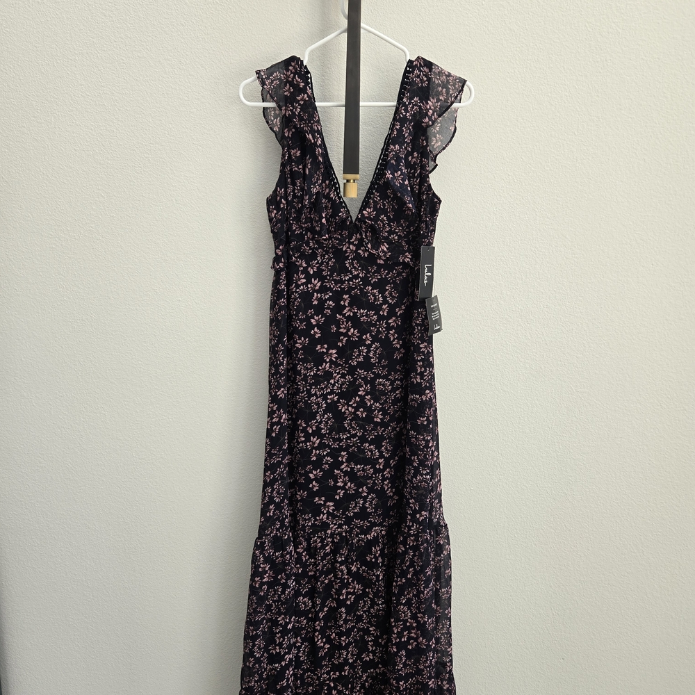 Lulu's Floral V-Neck Maxi Dress - Black and Pink